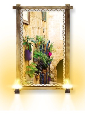 Marsilyan Rustik Işıklı Saksı Kanvas Rustik Tablo O