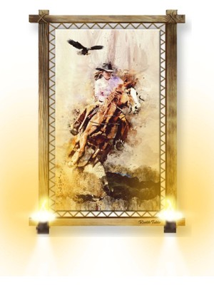 Rustik Ampullu Işıklı Kanvas Rustik Tablo