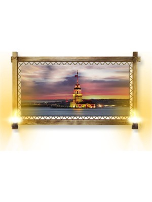 Rustik Işıklı Kız Kulesi Kanvas Rustik Tablo B