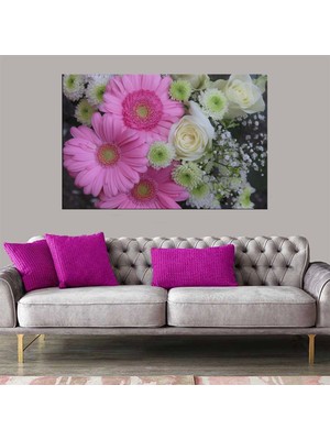 Marsilyan Dekoratif Baskı  Pembe Beyaz Çiçekler Kanvas Tablo