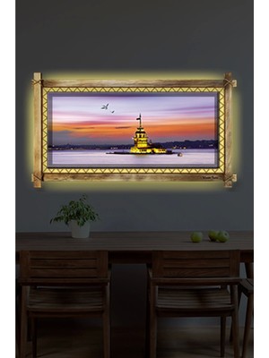 Kız Kulesi  LED Işıklı Rustik Kanvas Tablo K