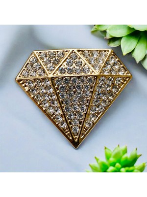Zirkon Taşlı Altın Renk Elmas Tektaş Model Şık Broş