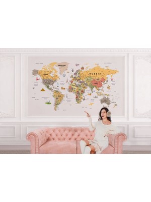 Marsilyan Dünya Haritası Duvar Kağıdı Detaylı Ülke ve Başkentli Ingilizce Dünya HARITASI-1748