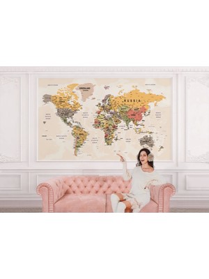 Marsilyan Dünya Haritası Duvar Kağıdı Pastel Tonlar Ingilizce Eğitici Dünya HARITASI-2525