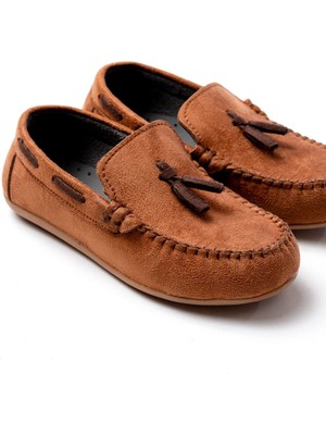 Pabuçcum Çocuk Yumuşak Kaydırmaz Anatomik Taban Loafer Kahverengi Erkek Çocuk İçin Suni Deri