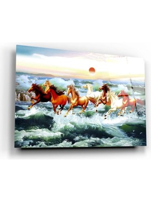Koşan Atlar Cam Tablo