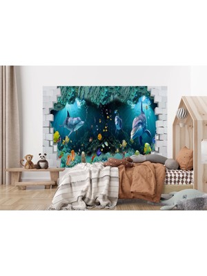 Marsilyan Deniz Altında Sevimli Yunus Balıkları Duvar KAĞIDI-5622