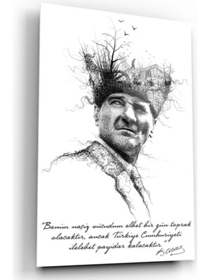 Marsilyan Beyaz Atatürk Cam Tablo