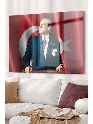 Türk Bayrağı ve Atatürk | Atatürk Temalı Cam Tablo | 50 x 70  cm