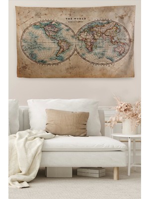 Marsilyan- Duvar Örtüsü Eski Wintage Dünya Haritası Kaliteli Kanvas Duvar HALISI-4059