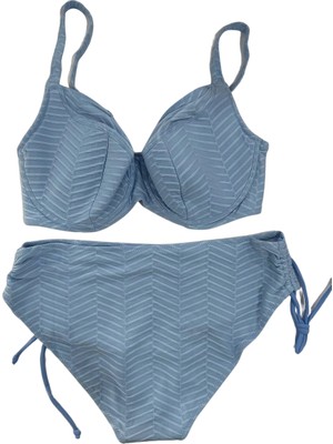 Kadın  Buz Mavi Desenli Büyük Beden Astarlı Bikini Takım HZL25S-LC4004