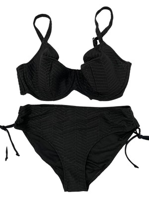 Kadın Siyah Desenli Büyük Beden Astarlı Bikini Takım HZL25S-LC4004