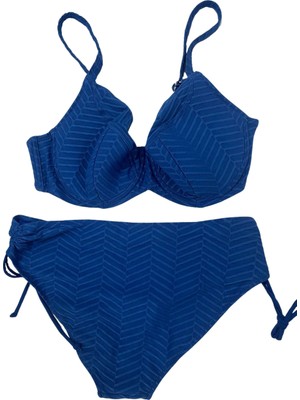 Kadın Saks Mavi Desenli Büyük Beden Astarlı Bikini Takım HZL25S-LC4004
