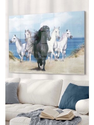 Koşan Atlar | Hayvan Temalı Cam Tablo | 50 x 70  cm