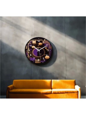 Dekoratif 3D Baskı Geometrik Desen Yuvarlak Duvar Saati -11