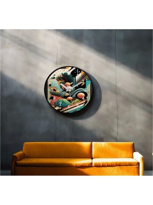 Dekoratif 3D Baskı Geometrik Desen Yuvarlak Duvar Saati -45