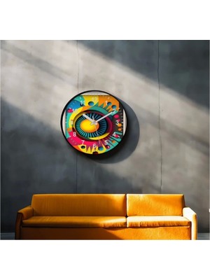 Dekoratif 3D Baskı Geometrik Desen Yuvarlak Duvar Saati -82