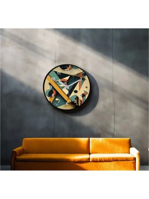 Marsilyan Dekoratif 3D Baskı Geometrik Desen Yuvarlak Duvar Saati -120