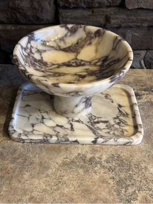 Menekşe Mermer Ayaklı Kase ve Tepsi 2 ‘li Set