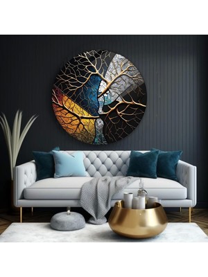 Toprağa Sarılan Ağaç Sanatsal Yuvarlak Cam Tablo