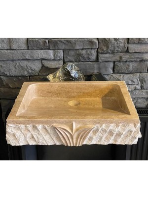 Dikdörtgen El Yapımı Patlatma Modeli Traverten Lavabo