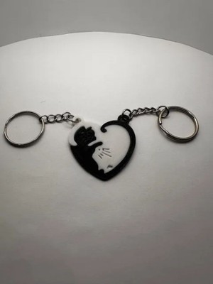 Dlc 3d Design Içe Geçmeli Kedi Figürlü Anahtarlık, Hediyelik Anahtarlık, Sevgililer Günü Hediye