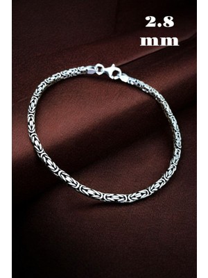 Moda Gümüş 925 Ayar Gümüş Kare Kral Erkek Bileklik 2.8 mm