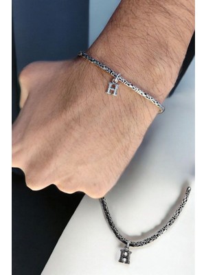 Moda Gümüş 925 Ayar Gümüş 2 mm Harfli Kare Kral Bileklik