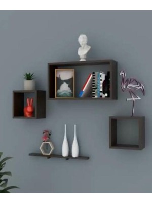 Arat Antrasit 4'lü Dikdörtgen/kare Duvar Rafı