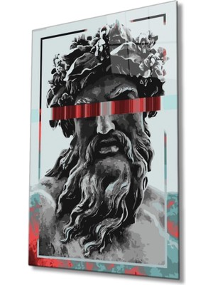Marsilyan Heykel Zeus Cam Tablo, Ev ve Ofis Duvar Dekoru Hediyelik Büyük Tablo Dayanıklı Cam