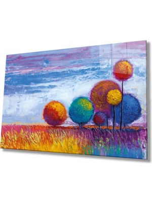 Marsilyan Renkli Ağaçlar Doğa Cam Tablo, Ev ve Ofis Duvar Dekoru, Hediyelik Büyük Temperli 4 mm Cam Tablo