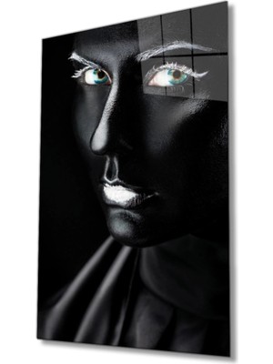 Siyah Parıltılı Kadın Cam Tablo, Ev ve Ofis Duvar Dekoru, Hediyelik Büyük Temperli Cam Tablo