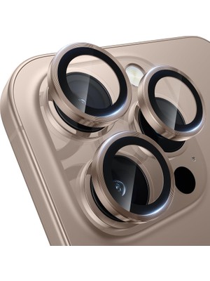 Trend iPhone 16 Pro ve iPhone 16 Pro Max Kamera Camı Lens Koruyucu Halka Set - Çöl Titanyum
