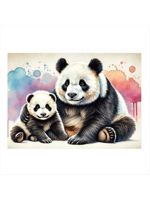 Tablomega Panda Ailesi Şefkati Art Mdf Poster