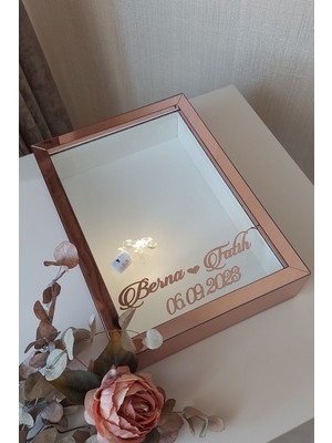 Yeni Model 25 x 35 cm Rosegold Ledli Derin Gül Tasarım Çerçevesi! Gül Kutusu Anı Çerçevesi!