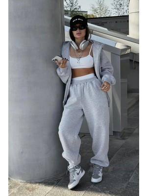 BSBSPOR Büyük Beden Rahat Çift Cepli Şardonlu Pamuklu Eşofman Altı Bol Siyah Gri