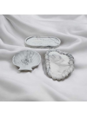 Gri Desenli  Premium Bubble Tabak Sunum Tepsi Istiridye Set Takılık Süslük Vazo %100 Doğal Taş Tozu