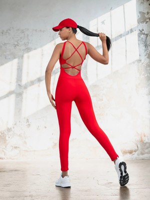 Sırtı Çapraz Ip Detaylı Spor Tayt Tulum