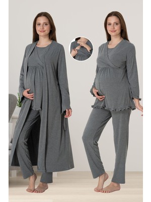 Effortt Füme Sabahlıklı Hamile Lohusa Pijama Takımı