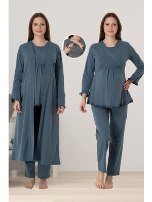 Effortt Antrasit Sabahlıklı Hamile Lohusa Pijama Takımı