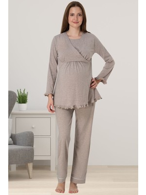 Effortt Bej Hamile Lohusa Pijama Takımı