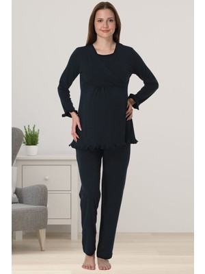 Effortt Lacivert Hamile Lohusa Pijama Takımı