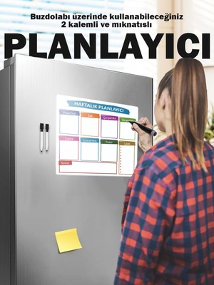 Haftalık Planlayıcı, Planlayıcı Buzdolabı Magneti, Yazı Tahtası, 2 Kalemli Mıknatıslı Magnet, Buzdolabı Yazı Tahtası, Haftalık Menü Planlayıcı Magnet, 7 Günlük Yemek Planlayıcı Magnet, 32X34CM