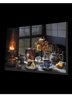 Marsilyan- Sarı Güller Yağmur Gaz Lamba Görselli Natürmort Cam Tablo