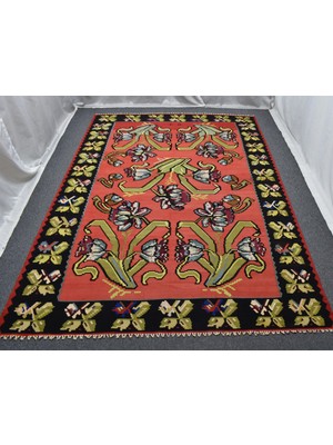 El Dokuma 6m2 Güllü Çiçekli Kirmen Karabağ Yün Kilim 5621