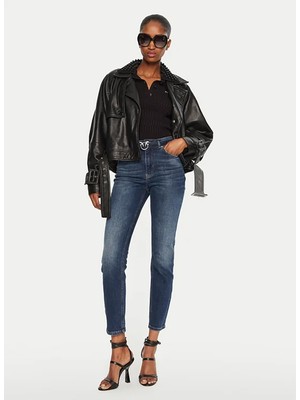 Pinko Yüksek Bel Dar Paça Standart Indigo Kadın Denim Pantolon 100161-A22E/PJZ