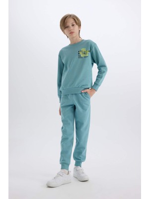 DeFacto Erkek Çocuk 2'li Takım Baskılı Sweatshirt Beli Paçası Lastikli Eşofman Altı D5223A8NS