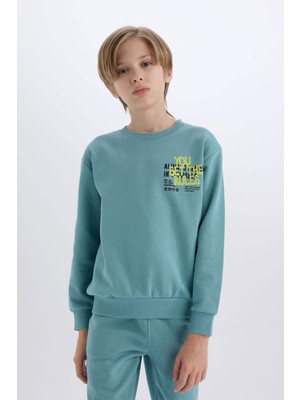 DeFacto Erkek Çocuk 2'li Takım Baskılı Sweatshirt Beli Paçası Lastikli Eşofman Altı D5223A8NS