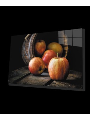Marsilyan- Sepet Elma Natürmort Meyve Cam Tablo