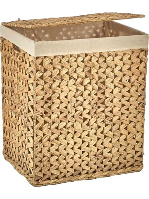 Storemax El Yapımı Doğal Hasır Katlanabilir Kirli Çamaşır Sepeti, Modern Balıksırtı Desenli ,Katlanır Yer Kaplamayan Rattan Kirli Çamaşır Sepeti (44X34CM Yükseklik 54CM)